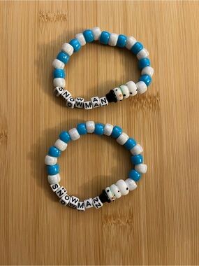 Handmade Snowman Beaded Bracelet - Blue & White